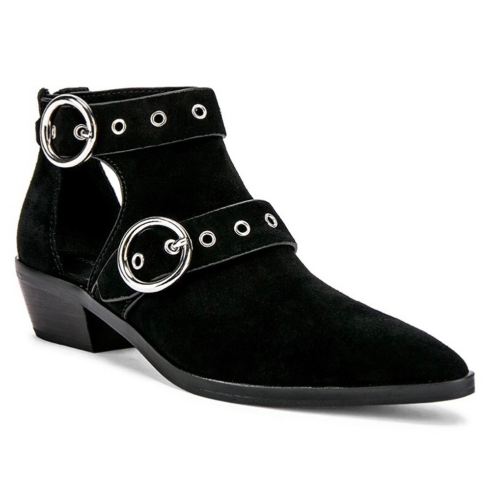 Rebecca Minkoff | ‘Kianna’ Black Leather Suede Cutout Western Ankle Booties